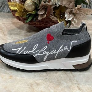 Karl Lagerfeld Paris - Miranda Logo Knit Slip-on Platform Wedge Sneakers Women